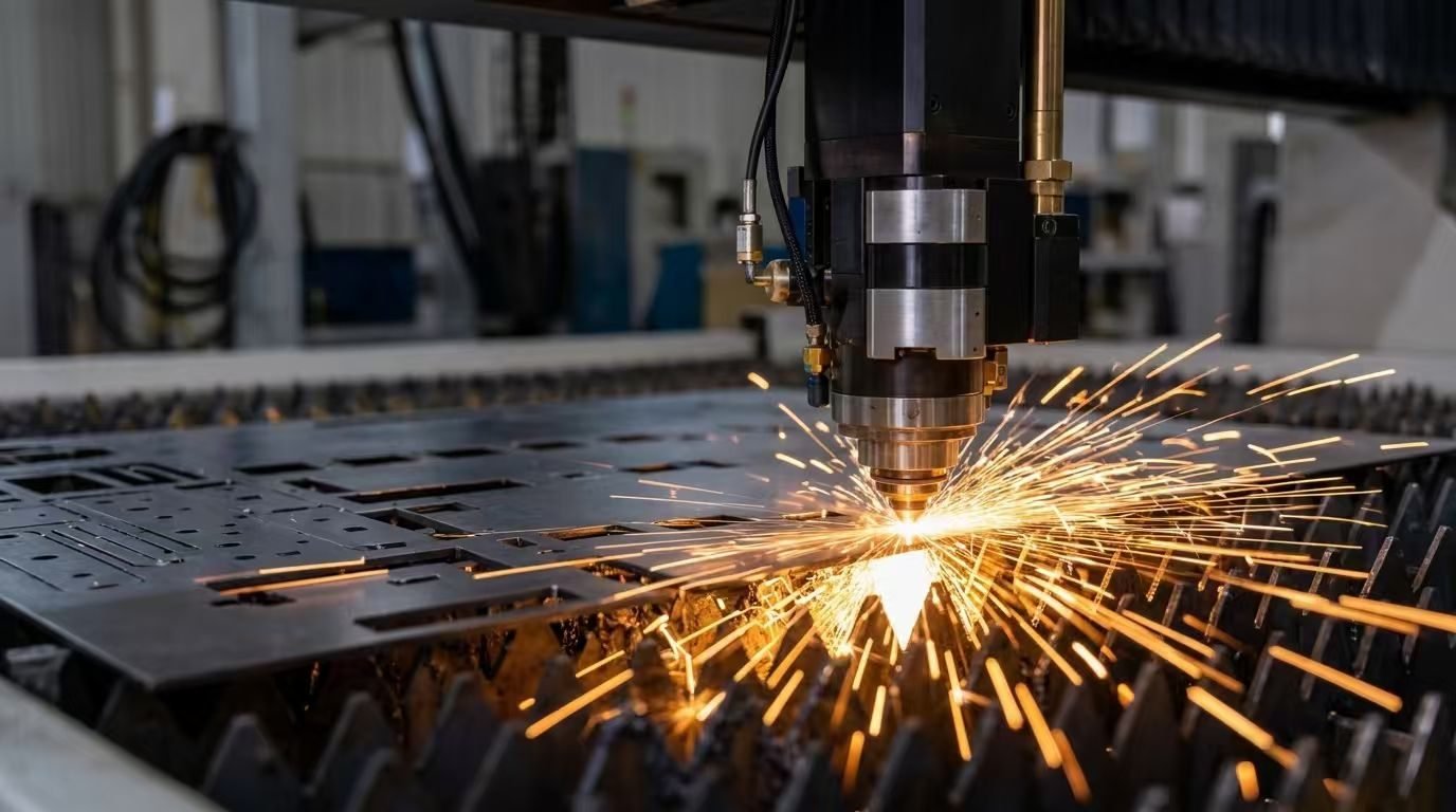 Fibre laser cutting a steel sheet