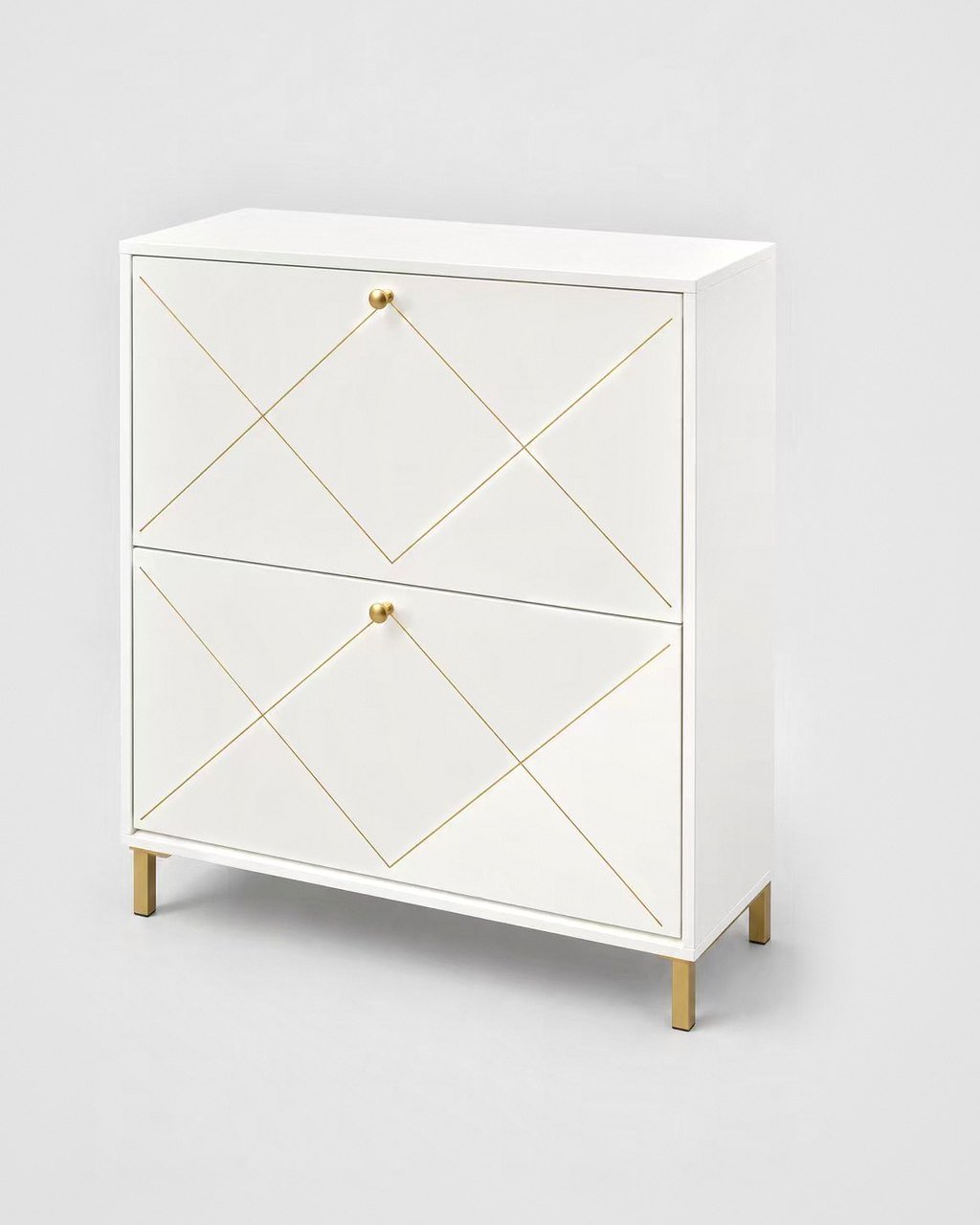 Shoe cabinet with brass inlay