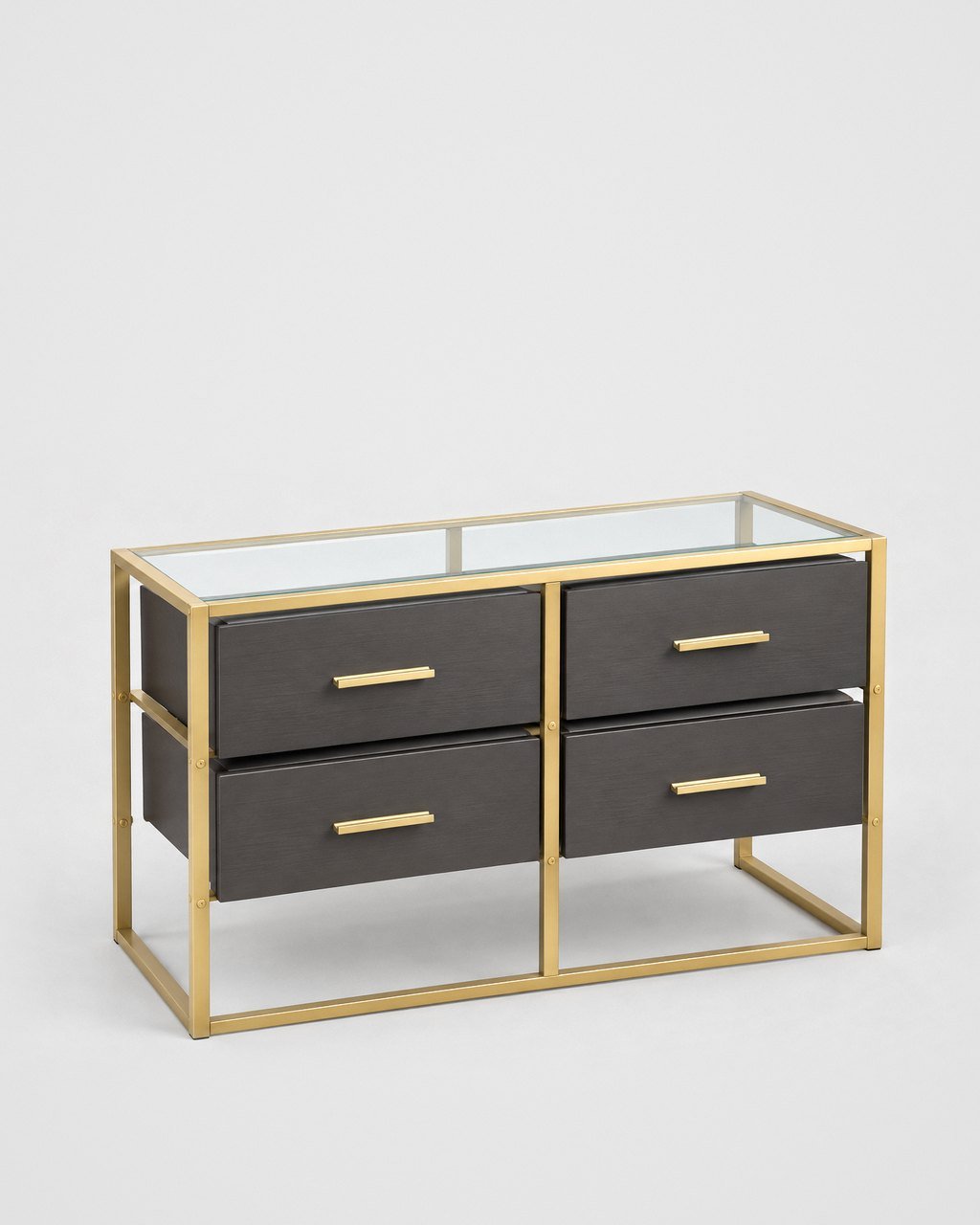 Gold-frame chest with glass top